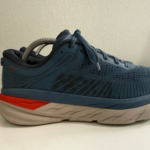 Hoka One One Men's Bondi 7 Athletic Shoes - Navy and Coral